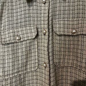 H&M Black and Cream Tweed Blazer with Pearl Accents